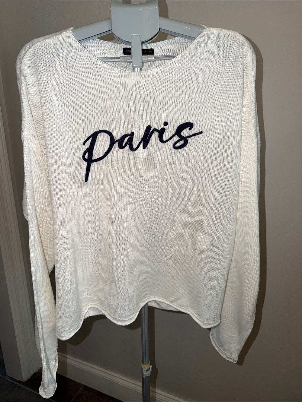 Adrienne Vittadini Cream Knit 'Paris' Script Sweater